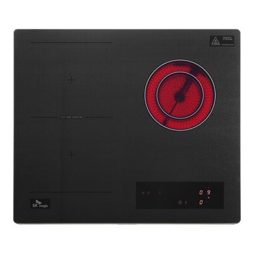 [SK매직] 3구 2인덕션 + 1 하이라이트 전기레인지 (FLEX존/ 터치온 히든 디스플레이) 프리스탠딩 케이스포함 ERAHBTS300BL